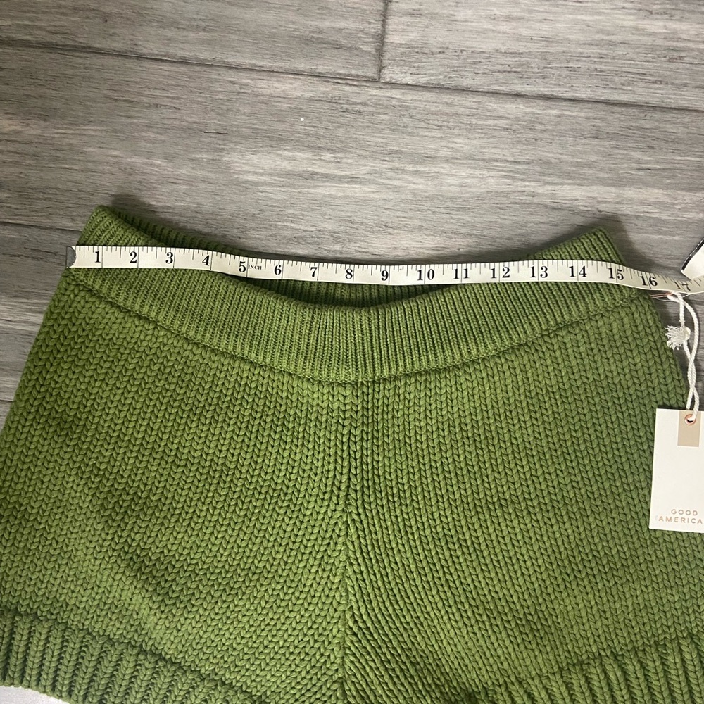 Good American Chunky Knit High Waisted Shorts Olive Green Lounge Cozy Core - Picture 6 of 12
